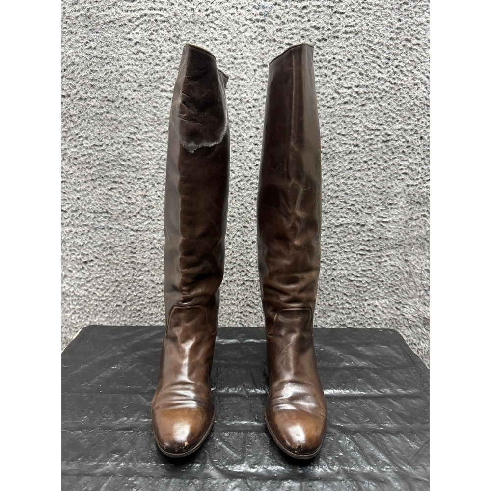 Vintage 80's Gucci Leather Equestrian Knee-High Riding Boots Brown Women 39.5 EU - Picture 2 of 11